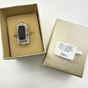 Sarda Sterling Silver Ring Black Volcanic Pebbled Size 9 Bali 925 JTV Rectangle